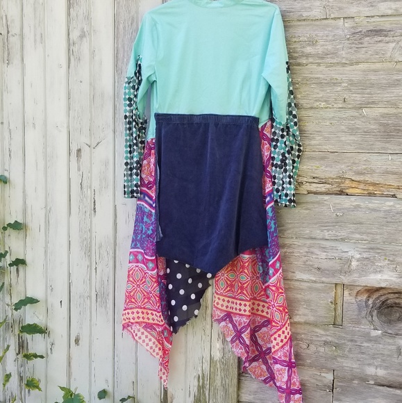 Boho Patchwork Shirt Dress Custom Upcycled - Picture 3 of 5